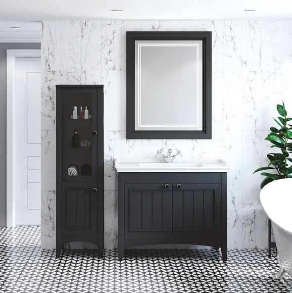 Denko Helena 100 cm MDF Antrasit Gri Banyo Dolabı Takımı ve Boy Dolabı ürün görseli