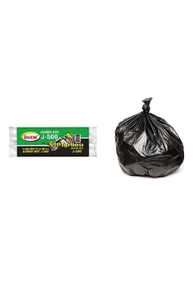 J-500 Jumbo Boy Çöp Torbası 80 x 110 cm 10 Lu Rulo x 1 Paket = 10 Adet (Siyah) ürün görseli 1