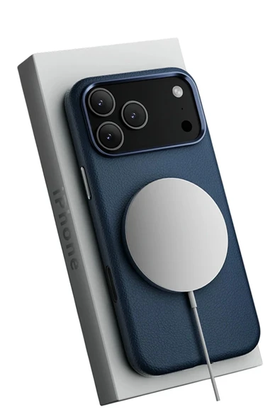 iPhone 17 Pro Wonder Deri Magsafe Kapak - Lacivert - Resim 3