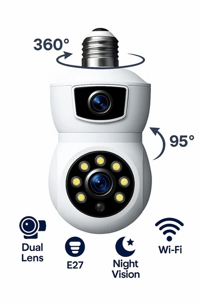 Rose Ahd-30125 Akıllı Wireless Ampül Kamera 360derece Hareketli Çift Kameralı - 4