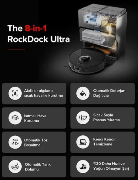 Roborock S8 MaxV Ultra Akıllı Robot Süpürge Siyah - Resim 3