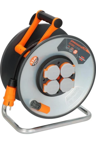 Brennenstuhl ProfessionalLINE SteelCore Serisi 5 Yıl Garantili IP44 Lisanslı Çelik Tambur Makaralı Kablo H07RN-F 3G2.5, 33 Metre Outlet - 3
