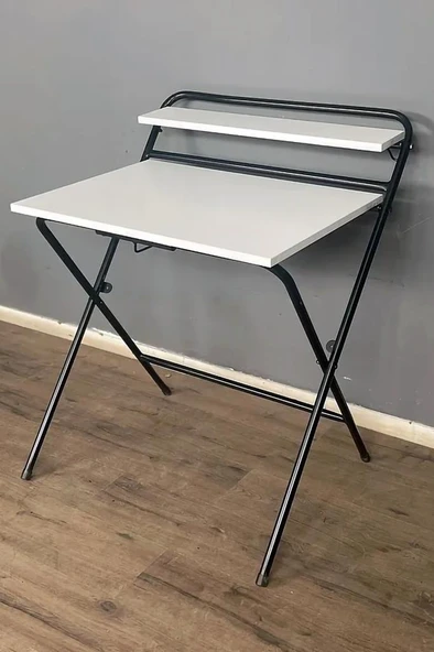 ? Lich Metal Ayaklı Katlanır Çalışma Masası Beyaz | Raflı Laptop Sehpası | Çizim ve Ders Masası - 4