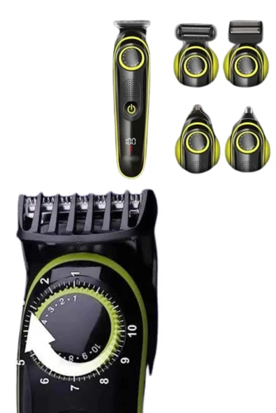 5 Başlıklı Şarjlı Tıraş Makinesi Led Ekran Saç Sakal Ense Tıraşına Uygun Bakım Seti - Resim 4