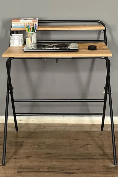 ? Lich Metal Ayaklı Katlanır Çalışma Masası Ceviz | Raflı Laptop Sehpası | Çizim ve Ders Masası - 4