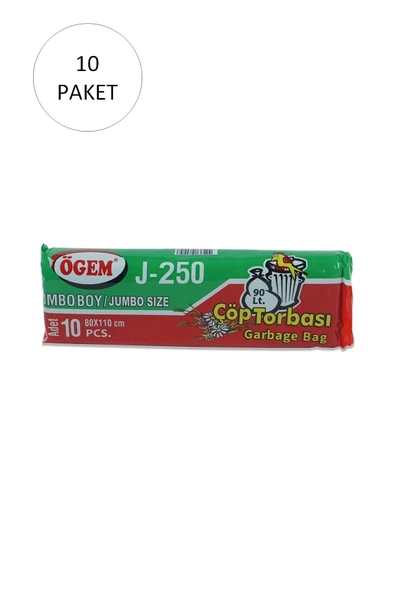 J-250 Jumbo Boy Çöp Torbası 80 x 110 cm 10 Lu Rulo x 10 Paket = 100 Adet (Siyah) ürün görseli