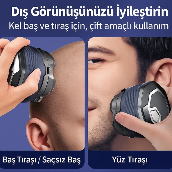 Elektrikli Döner Başlıklı Saç ve Sakal Tıraş Makinesi ,240 Dakika Kullanım Elektrikli Döner Başlıklı Saç ve Sakal Tıraş Makinesi , IPX6 Su Geçirmez 240 Dakika Kullanım - 3