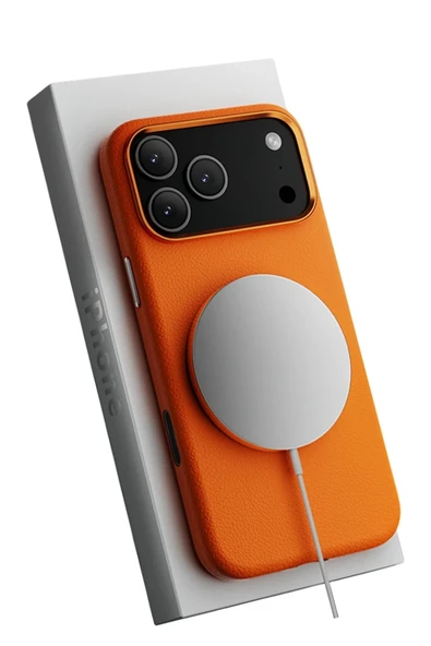 iPhone 17 Pro Wonder Deri Magsafe Kapak - Turuncu - Resim 3