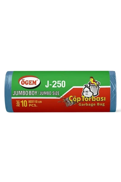 J-250 Jumbo Boy Çöp Torbası 80 x 110 cm 10 Lu Rulo x 1 Paket = 10 Adet (Mavi) ürün görseli