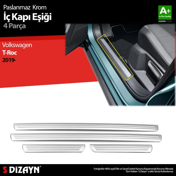 S-Dizayn VW T-Roc Krom İç Kapı Eşiği 4 Prç. 2019-2021 ürün görseli 1