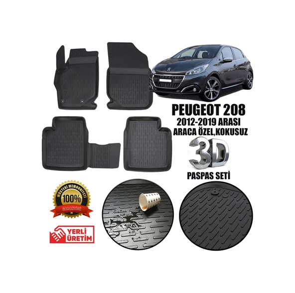 Peugeot 208 Paspas 3D Havuzlu 2012-2019 Arası ürün görseli 1