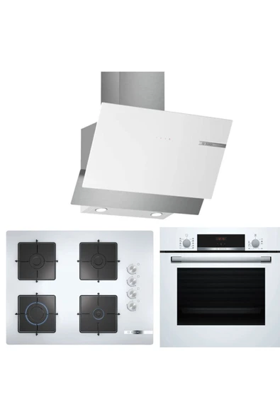 Bosch Beyaz Ankastre Set (HBF514BW1T+POP7C2O12O+DWK65AD20R)