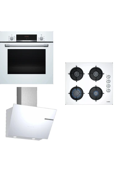 Bosch Lux Beyaz Ankastre Set (HBF534EW3T - POP6C2O10O - DWK66PJ20T) - 1