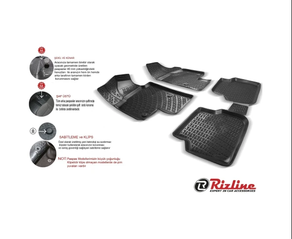 Rizline Volkswagen Golf 4 1997-2003 3D Havuzlu  Paspas - 2