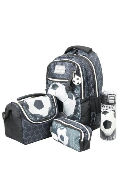 CH 23653 Futbol - 4' Lü Okul Çantası Seti - Sırt Ve Beslenme Çantası + Kalemlik + Matara