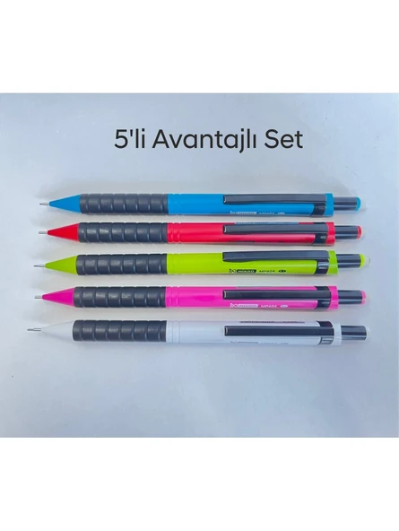Mikro MP404 Karışık Renk 0.7 Uçlu Silgili Versatil Kurşun Kalem 5 li Set