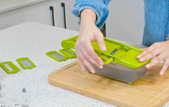 5 Başlıklı Hazneli Kaymaz Rende Jülyen Kesici Patates  Havuç Rendesi - Resim 5