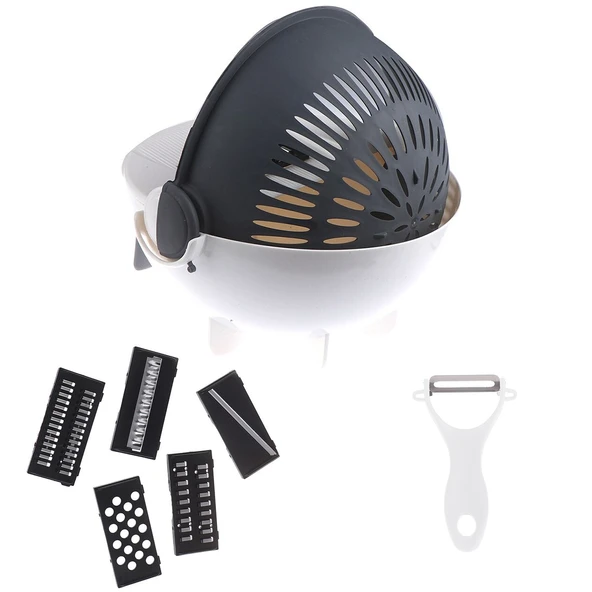 5 Fonksiyonlu Dönen Süzgeçli Rende Doğrayıcı Dilimleyici Aparat - Resim 3