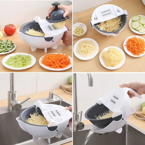 5 Fonksiyonlu Dönen Süzgeçli Rende Doğrayıcı Dilimleyici Aparat - Resim 5