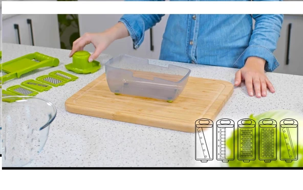 5 Başlıklı Hazneli Kaymaz Rende Jülyen Kesici Patates  Havuç Rendesi - Resim 4