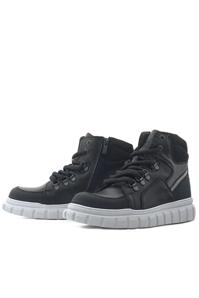 Rakerplus Hakiki Deri Siyah Gri Fermuarlı Erkek Çocuk Bot - Resim 8