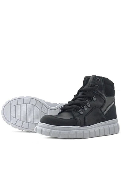 Rakerplus Hakiki Deri Siyah Gri Fermuarlı Erkek Çocuk Bot - Resim 9