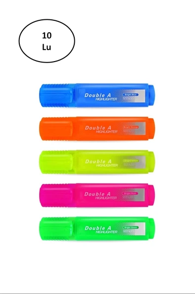 Double A Fosforlu Kalem Mavi 10'lu ürün görseli 1