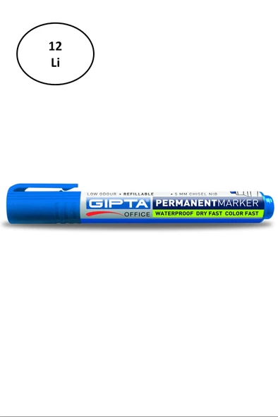 Gıpta Markör Permament Yuvarlak Ucu Dolan Kırmızı Tahta Kalemi 12'li