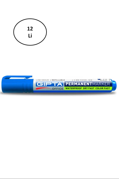 Gıpta Markör BoardMArker Yuvarlak Uç Dolan Mavi Tahta Kalemi 12'li ürün görseli 1