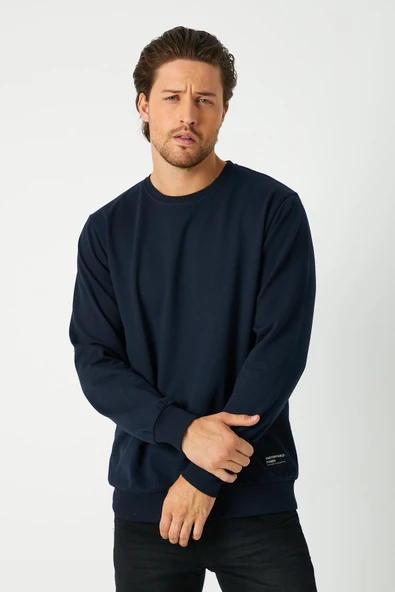 Lacivert Relaxed Fit Bisiklet Yaka Sweatshirt Düz Paça Erkek Eşofman Takımı - 6
