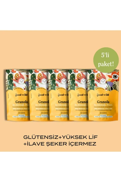 THE GOOD WILD Glütensiz, İlave Şekersiz Granola Arı Ekmeği & Polen 5'li Süper Paket