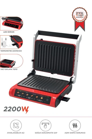 Torima TG-PRO1000 Siyah-Kırmızı 2200W Dijital Ekranlı Tost Izgara Makinesi Çıkarılabilir Plaka ürün görseli
