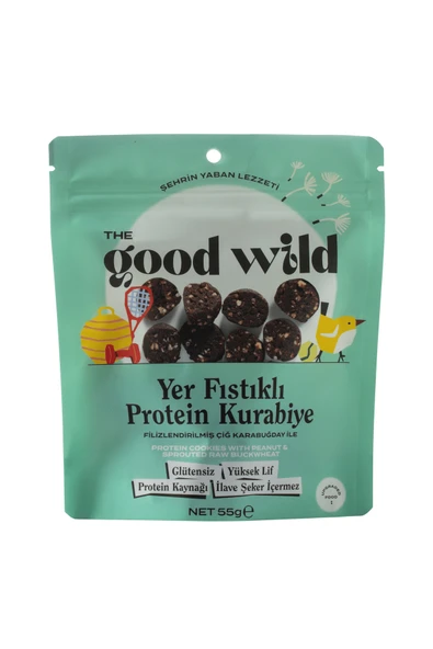 THE GOOD WİLD Glütensiz, İlave Şekersiz Yer Fıstıklı Protein Kurabiye 55 G