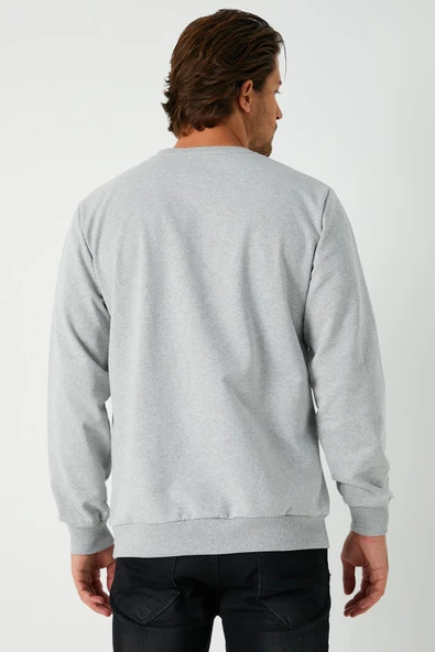 Gri Relaxed Fit Bisiklet Yaka Sweatshirt Düz Paça Erkek Eşofman Takımı - 7