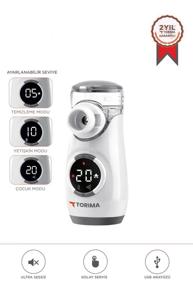 Torima CNB69008 Beyaz Sessiz Kademeli Dijital Ekranlı USB Şarjlı Mesh Nebulizatör Cihazı ürün görseli