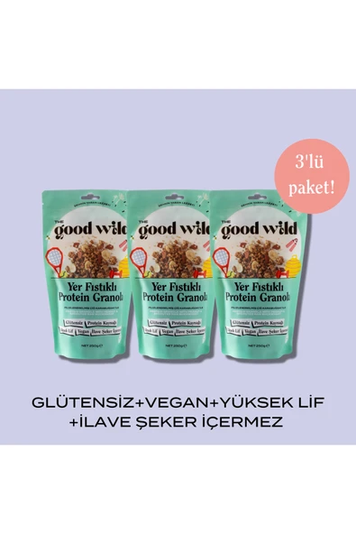 THE GOOD WILD Yer Fıstıklı Protein Granola 3'lü Avantaj Paketi