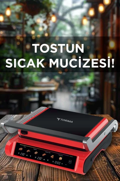 Torima TG-PRO1000 Siyah-Kırmızı 2200W Dijital Ekranlı Tost Izgara Makinesi Çıkarılabilir Plaka - Resim 2