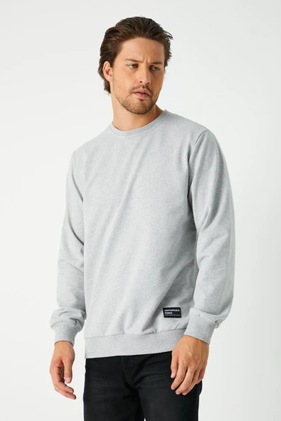 Gri Relaxed Fit Bisiklet Yaka Sweatshirt Düz Paça Erkek Eşofman Takımı - 6