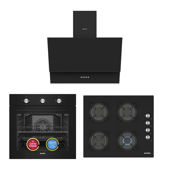Simfer 4 Fonksiyon Trend Mekanik Siyah Power Turbo 3'lü Ankastre Set(Fırın + Ocak + Davlumbaz) ürün görseli