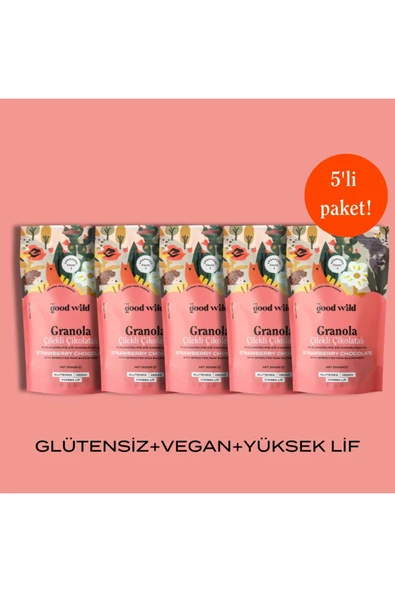 THE GOOD WILD Glütensiz Granola Çilekli Çikolatalı 5'li Süper Paket