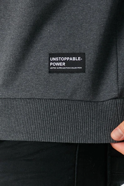 Antrasit Relaxed Fit Bisiklet Yaka Sweatshirt Düz Paça Erkek Eşofman Takımı - Resim 6