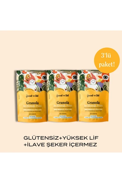 THE GOOD WILD Glütensiz, İlave Şekersiz Granola Arı Ekmeği & Polen 3'lü Avantaj Paketi