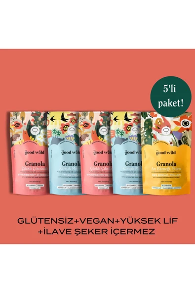 THE GOOD WILD Glütensiz, İlave Şekersiz Granola 5'li Süper Paket