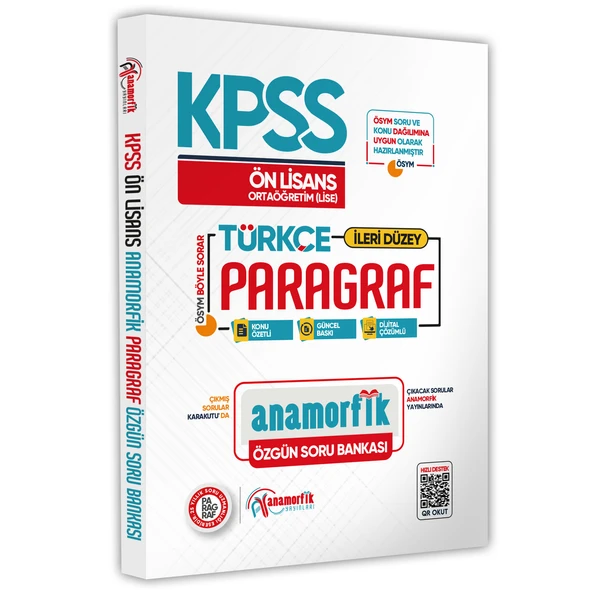 KPSS Önlisans-Ortaöğretim Türkçe Anamorfik PARAGRAF Özgün Soru Bankası Dijital Çözümlü