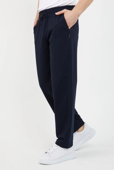 Lacivert Relaxed Fit Bisiklet Yaka Sweatshirt Düz Paça Erkek Eşofman Takımı - 3