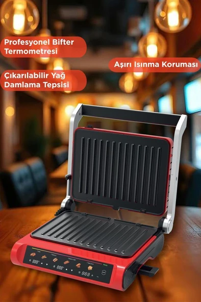 Torima TG-PRO1000 Siyah-Kırmızı 2200W Dijital Ekranlı Tost Izgara Makinesi Çıkarılabilir Plaka - Resim 3