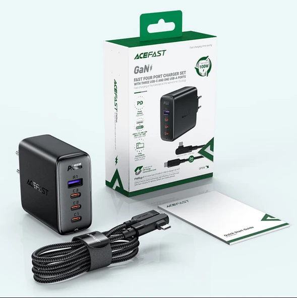 100W GaN+ 4 Port Hızlı Şarj Adaptörü 3 USB-C  1 USB-A Laptop Telefon Tablet Uyumlu - 6