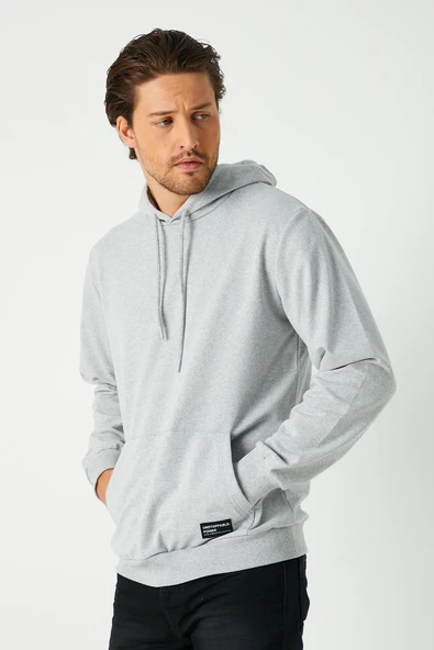 Gri Regular Fit Kapüşonlu Cepli Sweatshirt Düz Paça Erkek Eşofman Takımı - Resim 6