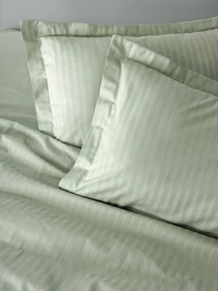 Cotton Box Stripe Elegant Adaçayı Çift Kişilik Saten Nevresim Takımı - Resim 2