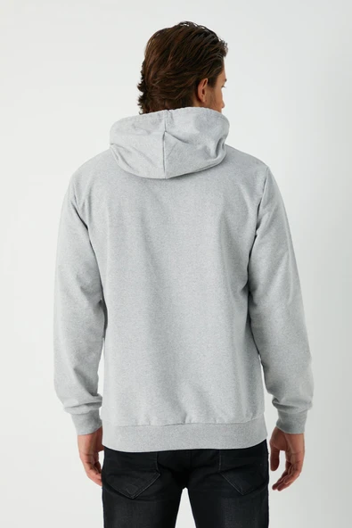 Gri Regular Fit Kapüşonlu Cepli Sweatshirt Düz Paça Erkek Eşofman Takımı - 7